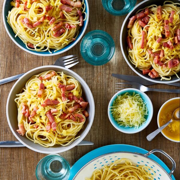 spaghetti lorrains en pasta par styliste culinaire pour éditeurs